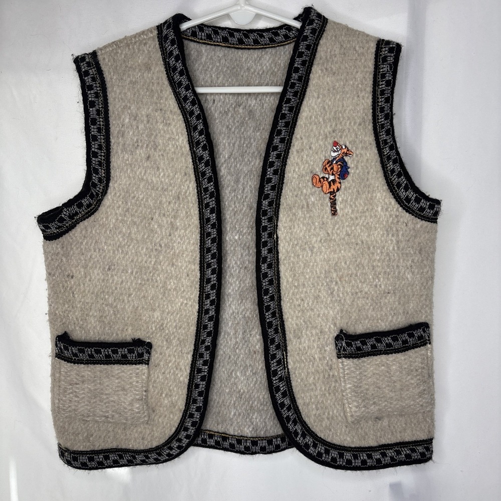 Vtg Disney Tigger Embroidered Boiled Wool Kids Vest Tyrolean Style Cottagecore